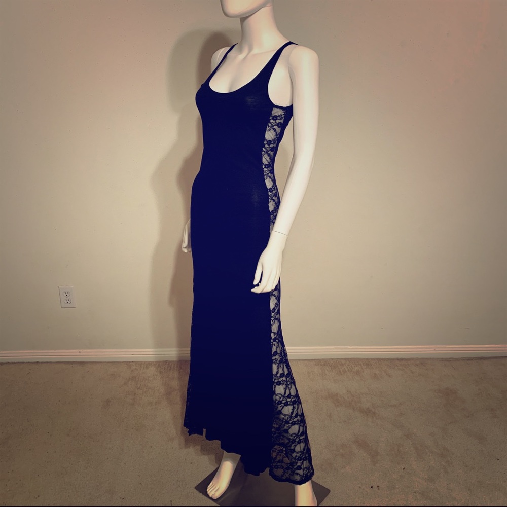 See You Monday lace inset black maxi dress